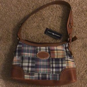 American living plaid bag with brown accents